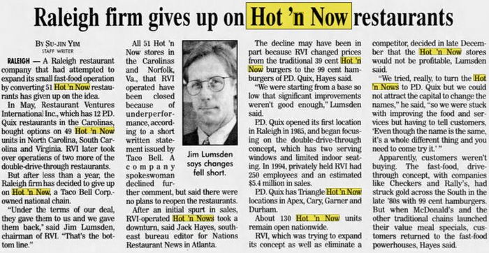 Hot n Now Hamburgers - Feb 1996 Raleigh Firm Gives Up (newer photo)